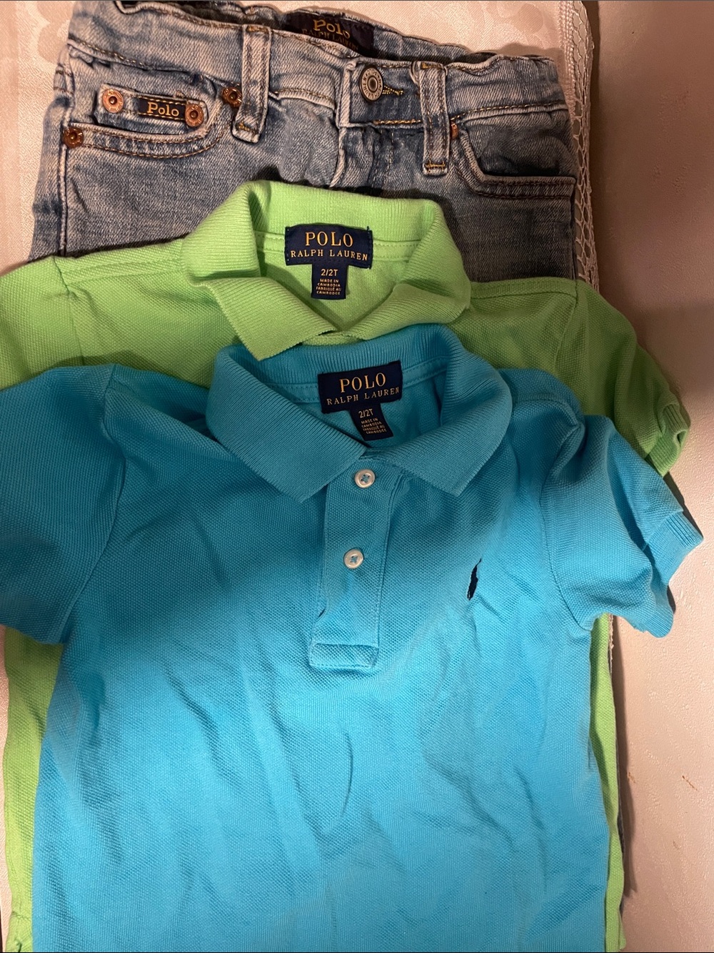Polo by Ralph Lauren Kids Polo Shirts, Turquoise & Lime Green and jeans